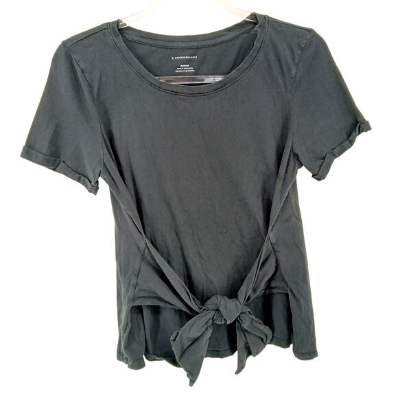 Anthropologie Black Rosamund Tie-Front Tee Womens MD Basic Casual Comfy Cotton - Picture 2 of 11